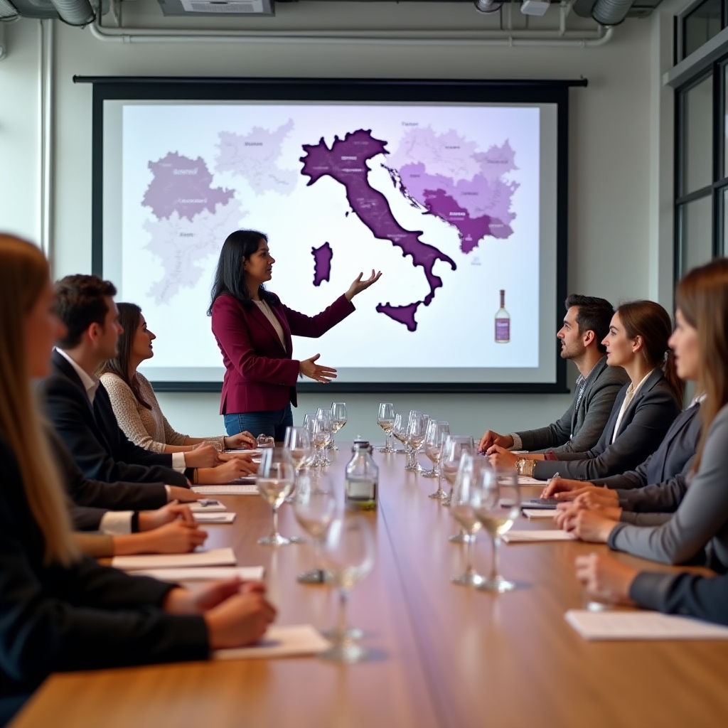Aula di formazione con partecipanti durante una sessione di degustazione guidata